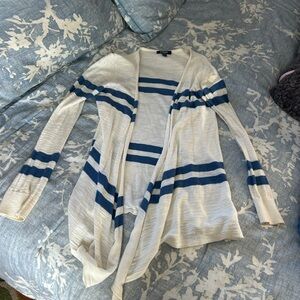 Chaps Blue and Cream Striped Women's Sweater
